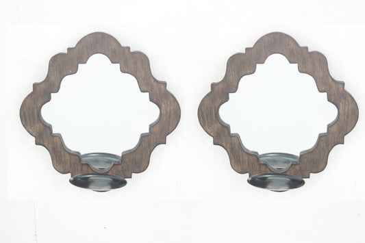 Screen Gems S/2 Wood Candle Holder With Mirror - WD-041 | Candle Holders | Modishstore