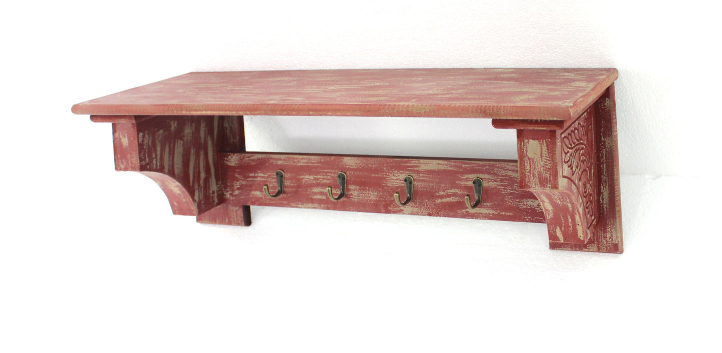Screen Gems Wood Shelf With 4 Hooks - Set of 2 - WD-061 | Wall Shelf | Modishstore