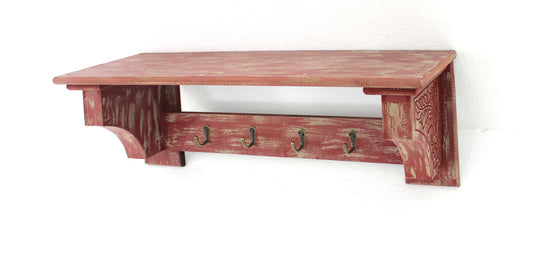 Screen Gems Wood Shelf With 4 Hooks - Set of 2 - WD-061 | Wall Shelf | Modishstore