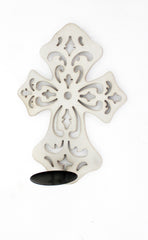 Wooden Cross Pillar Candle Holder - Set of 2