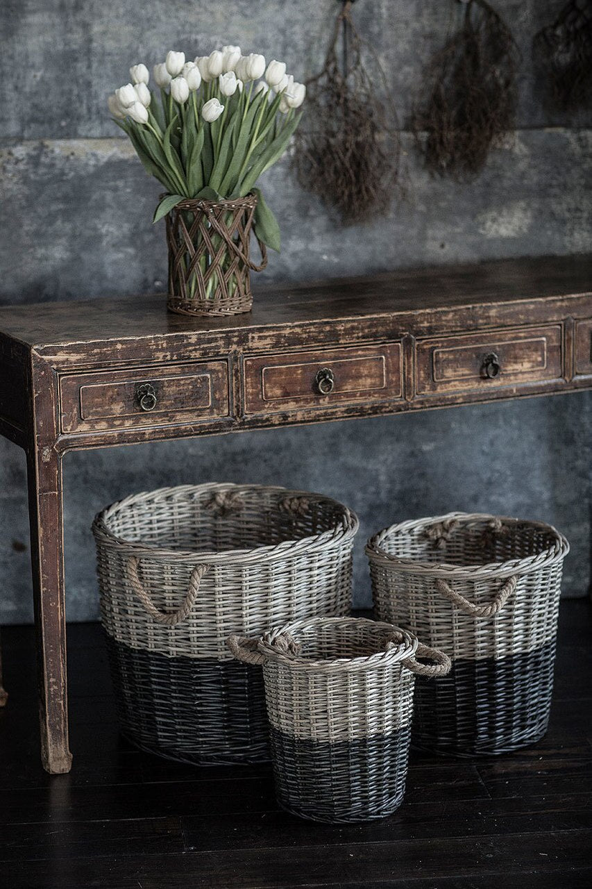 Vagabond Vintage Willow Dipped Black Basket - Set of 3 | Modishstore | Bins, Baskets & Buckets-2