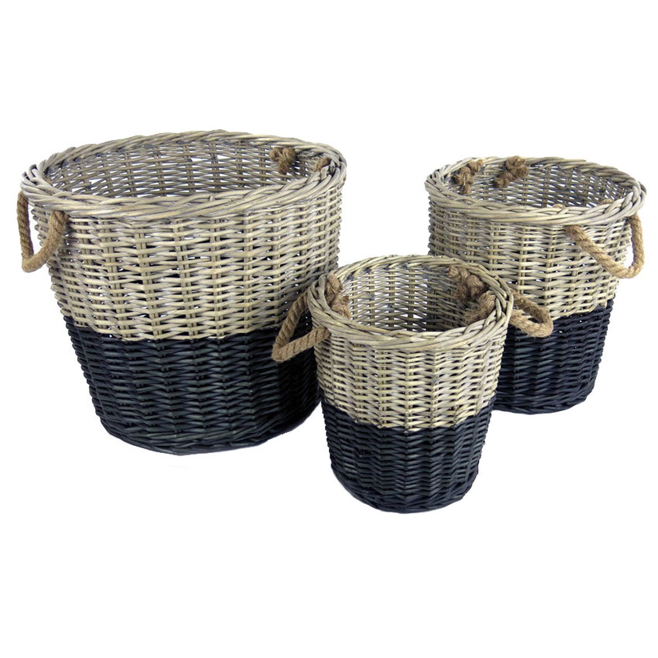Vagabond Vintage Willow Dipped Black Basket - Set of 3 | Modishstore | Bins, Baskets & Buckets-3