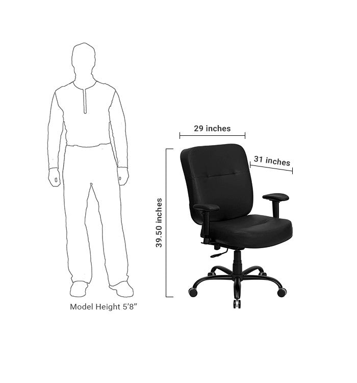Flash Furniture Hercules Series Black Leather Executive Swivel Office Chair With Extra Wide Seat And Height Adjustable Arms | Office Chairs | Modishstore - 5