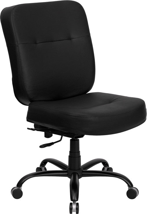 Flash Furniture WL-735SYG-BK-LEA-GG Hercules Series Black Leather Executive Swivel Office Chair With Extra Wide Seat | Office Chairs | Modishstore