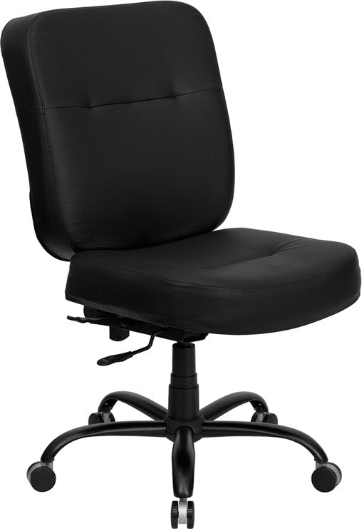 Flash Furniture WL-735SYG-BK-LEA-GG Hercules Series Black Leather Executive Swivel Office Chair With Extra Wide Seat | Office Chairs | Modishstore - 1