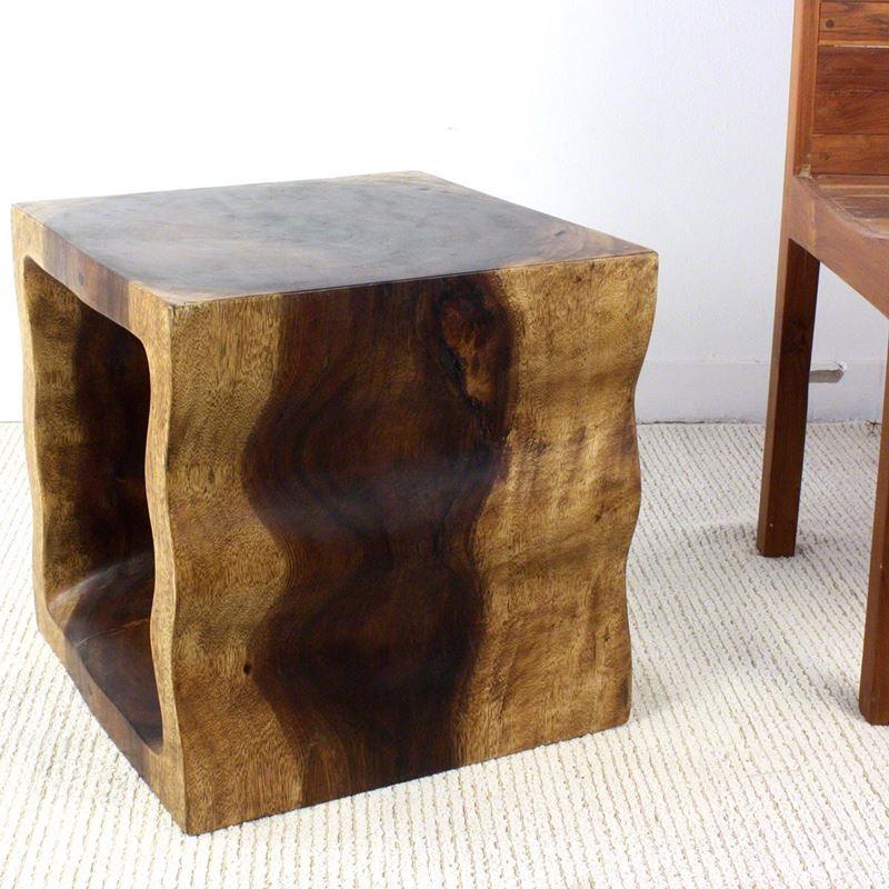 Haussmann Wavey Pierced Cube 18" Walnut | End Tables | Modishstore-3