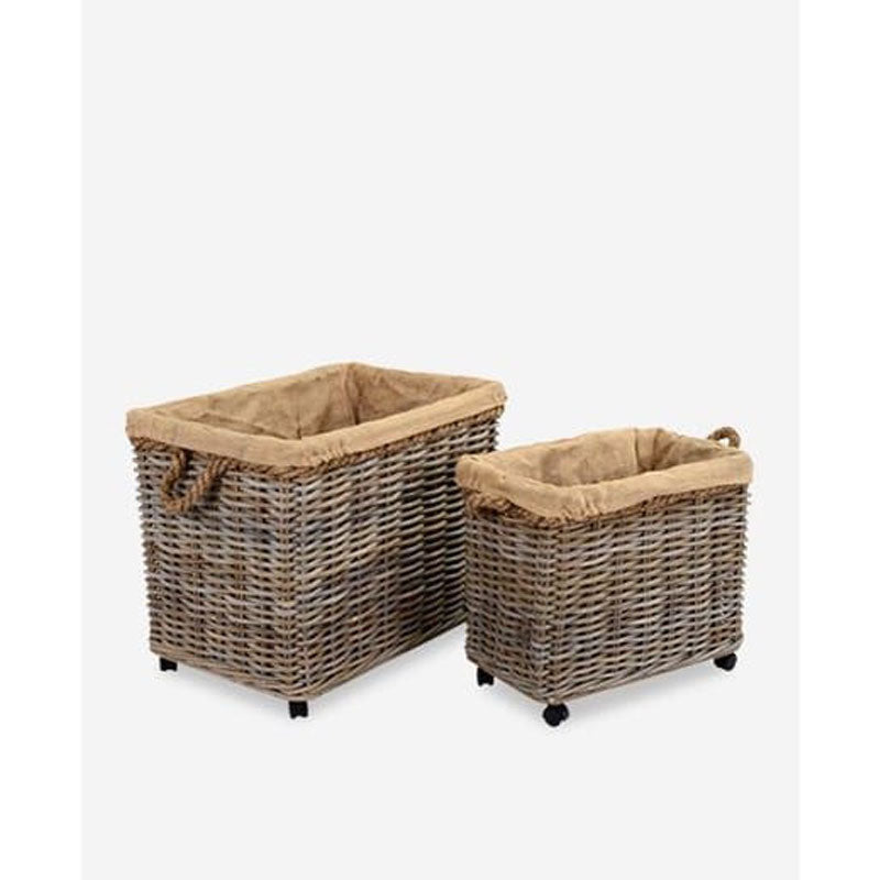 Rattan Basket Set of 2 Kubu Grey w/ Rope & Jute Lining by Jeffan | Bins, Baskets & Buckets | Modishstore