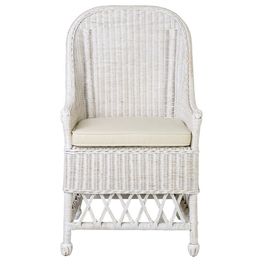 Daphnie Rattan Arm Chair-White Aged Finish by Jeffan | Armchairs | Modishstore
