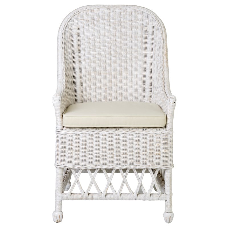 Daphnie Rattan Arm Chair-White Aged Finish by Jeffan | Armchairs | Modishstore