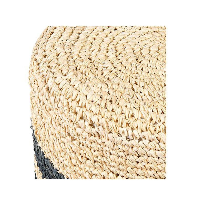 Raffia Hula Stool - Natural/Black Stripe Set of 2 by Jeffan | Stools | Modishstore - 2
