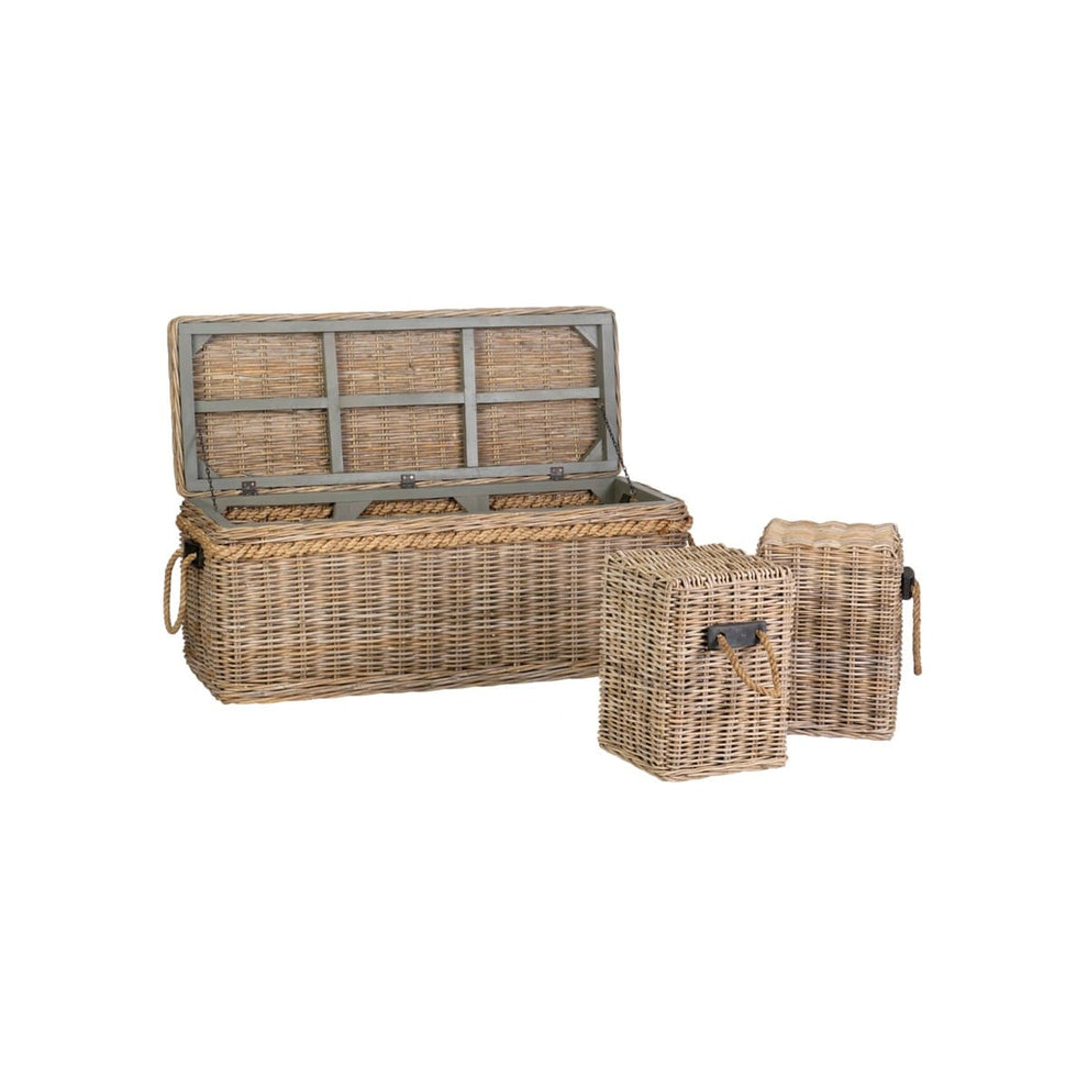 Sabrina Rattan Bench with Storage and 2 Square Stools by Jeffan | Bins, Baskets & Buckets | Modishstore - 7