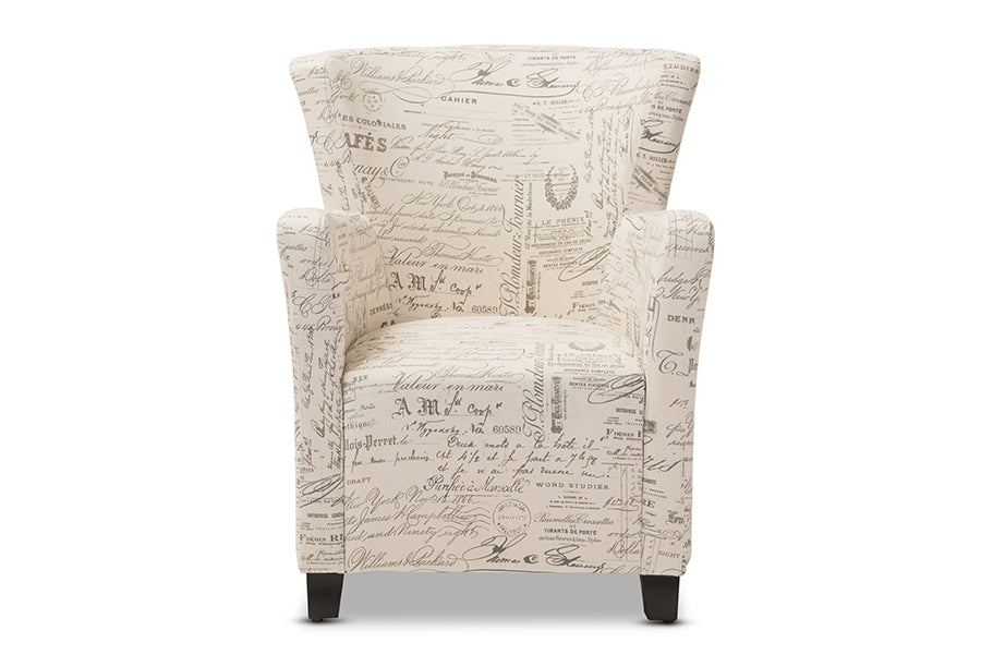 baxton studio benson french script patterned fabric club chair and ottoman set | Modish Furniture Store-2