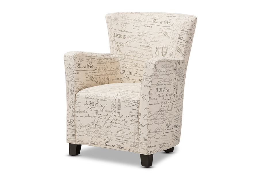 baxton studio benson french script patterned fabric club chair and ottoman set | Modish Furniture Store-3