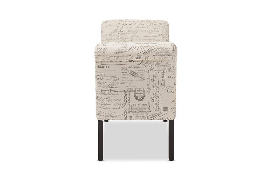 baxton studio avignon script patterned french laundry fabric storage ottoman bench | Modish Furniture Store-3