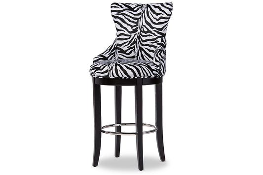 Baxton Studio Peace Modern and Contemporary Zebra-print Patterned Fabric Upholstered Bar Stool with Metal Footrest | Modishstore | Bar Furniture
