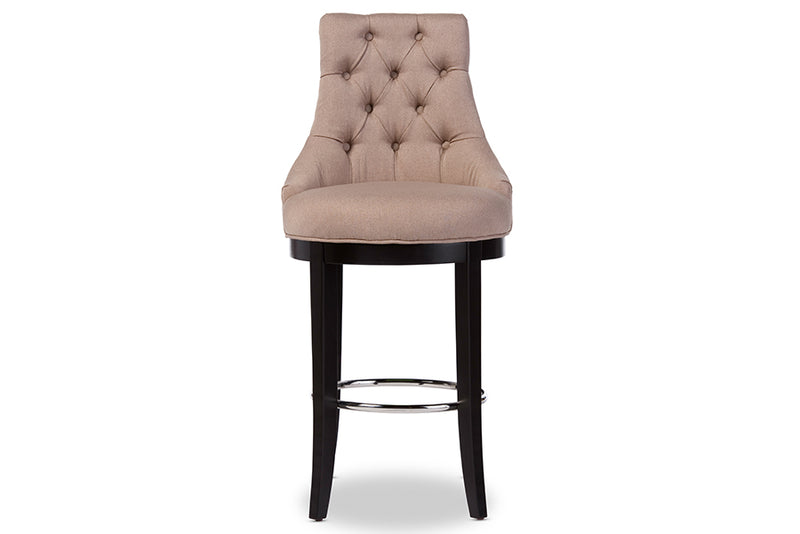 Baxton Studio Harmony Modern and Contemporary Button-tufted Beige Fabric Upholstered Bar Stool with Metal Footrest | Modishstore | Bar Furniture