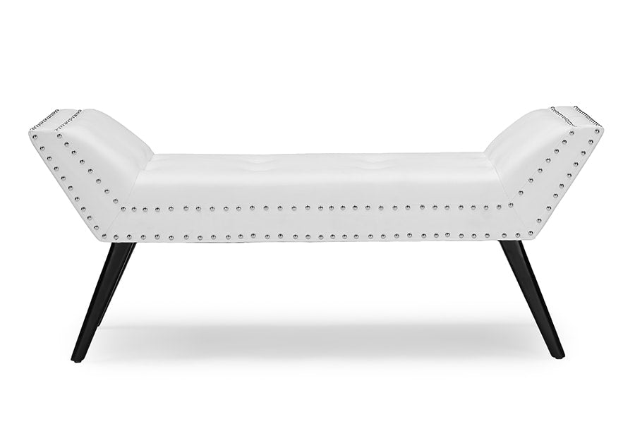 baxton studio tamblin modern and contemporary white faux leather upholstered large ottoman seating bench | Modish Furniture Store-2
