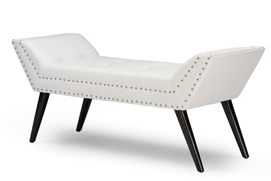 baxton studio tamblin modern and contemporary white faux leather upholstered large ottoman seating bench | Modish Furniture Store-3