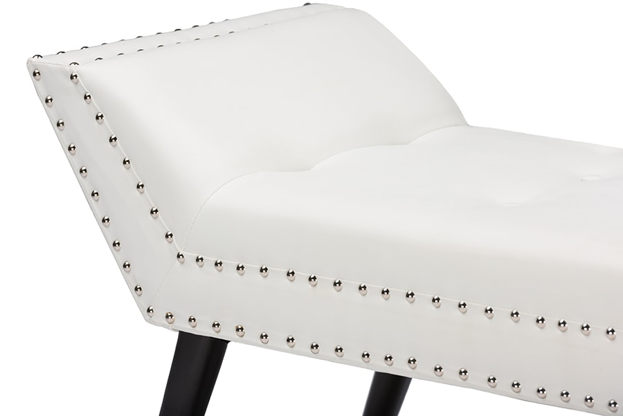 baxton studio tamblin modern and contemporary white faux leather upholstered large ottoman seating bench | Modish Furniture Store-5