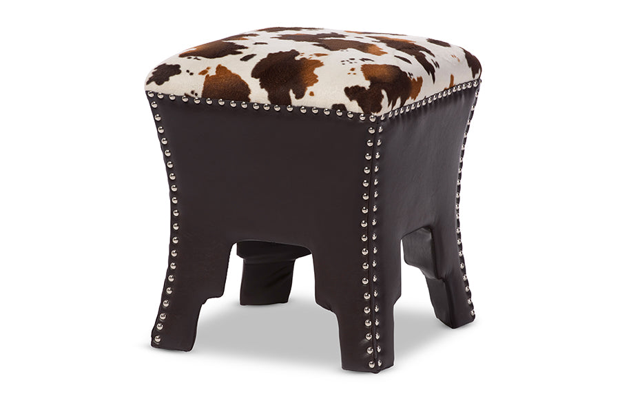 Baxton Studio Sally Modern Brown Faux Leather Accent Stool with Nail heads | Benches | Modishstore - 2
