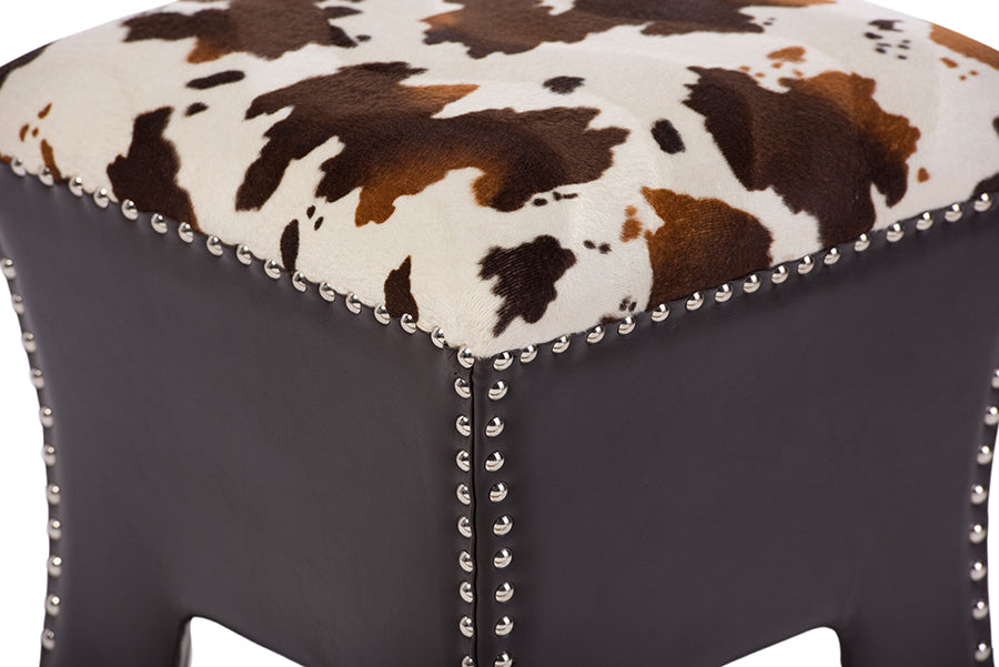 Baxton Studio Sally Modern Brown Faux Leather Accent Stool with Nail heads | Benches | Modishstore - 3