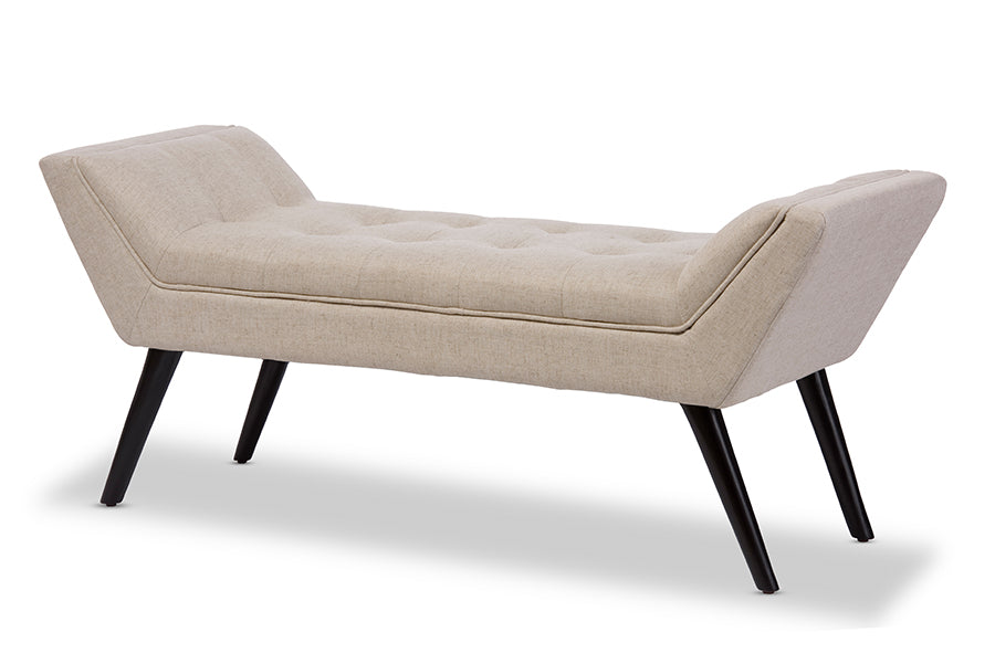 Baxton Studio Tamblin Mid-century Modern Retro Beige Linen Fabric Upholstered Grid-Tufting 50-Inch Bench | Modishstore | Stools & Benches