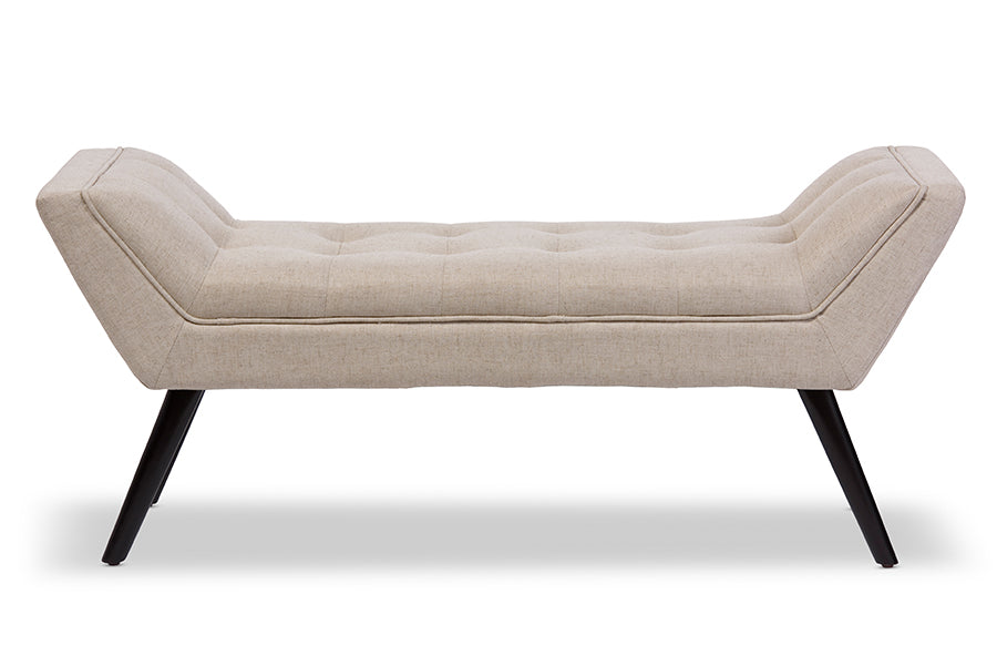 baxton studio tamblin mid century modern retro beige linen fabric upholstered grid tufting 50 inch bench | Modish Furniture Store-2