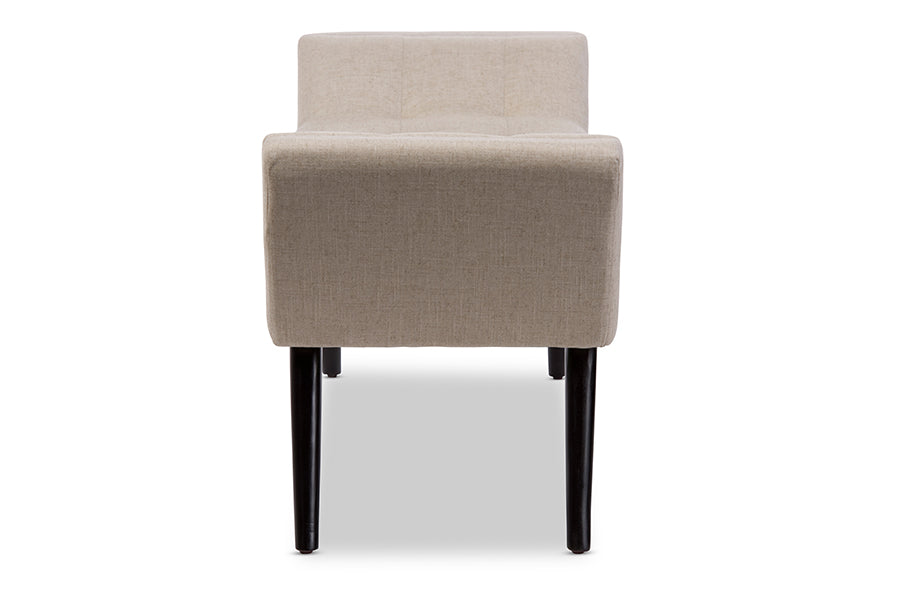 baxton studio tamblin mid century modern retro beige linen fabric upholstered grid tufting 50 inch bench | Modish Furniture Store-3