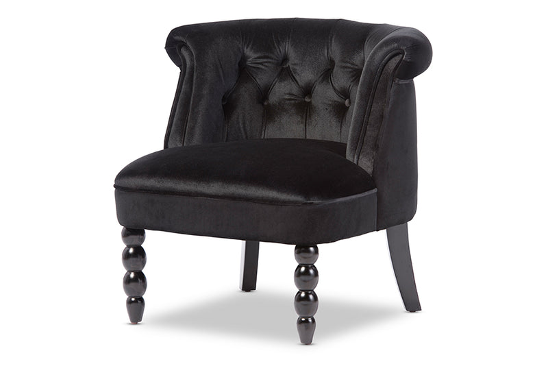Baxton Studio Flax Victorian Style Contemporary Black Velvet Fabric Upholstered Vanity Accent Chair | Modishstore | Accent Chairs