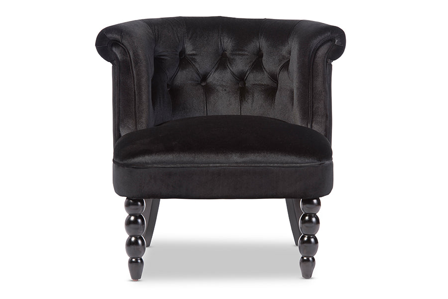 baxton studio flax victorian style contemporary black velvet fabric upholstered vanity accent chair | Modish Furniture Store-2