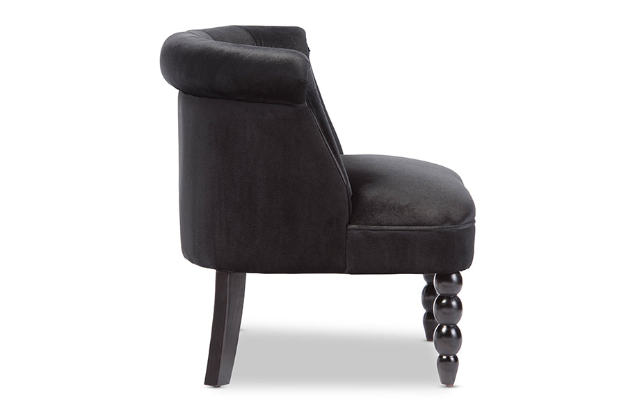 baxton studio flax victorian style contemporary black velvet fabric upholstered vanity accent chair | Modish Furniture Store-3