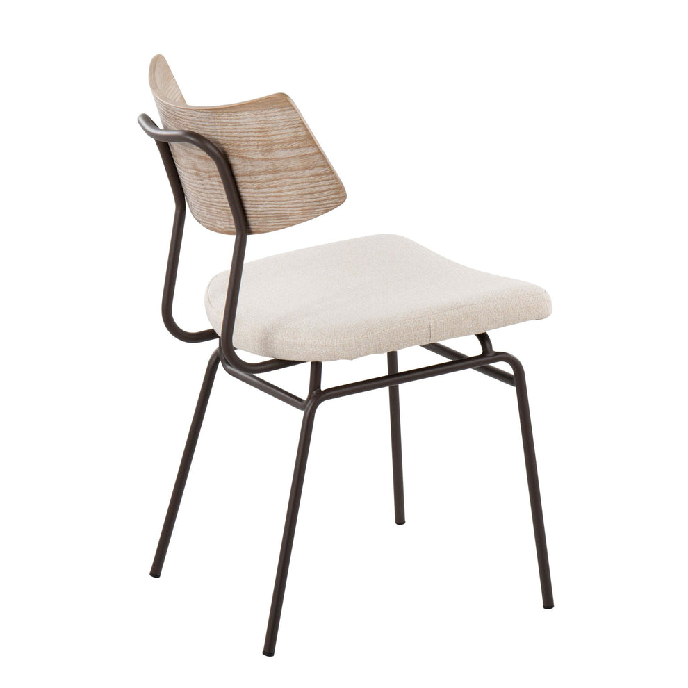 Walker Mid-Century Modern Chair in Brown Metal, Cream Noise Fabric, and White Washed Wood By LumiSource - Set of 2 | Dining Chairs | Modishstore - 6