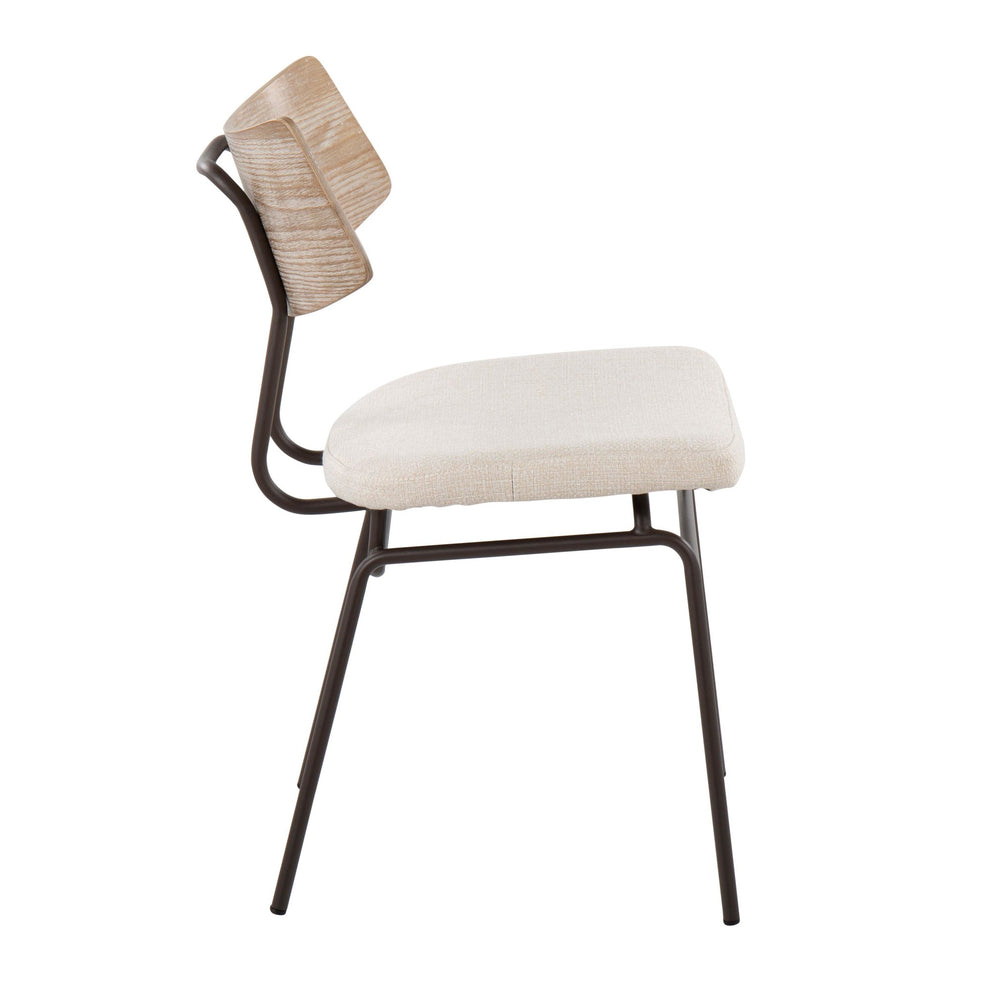 Walker Mid-Century Modern Chair in Brown Metal, Cream Noise Fabric, and White Washed Wood By LumiSource - Set of 2 | Dining Chairs | Modishstore - 5