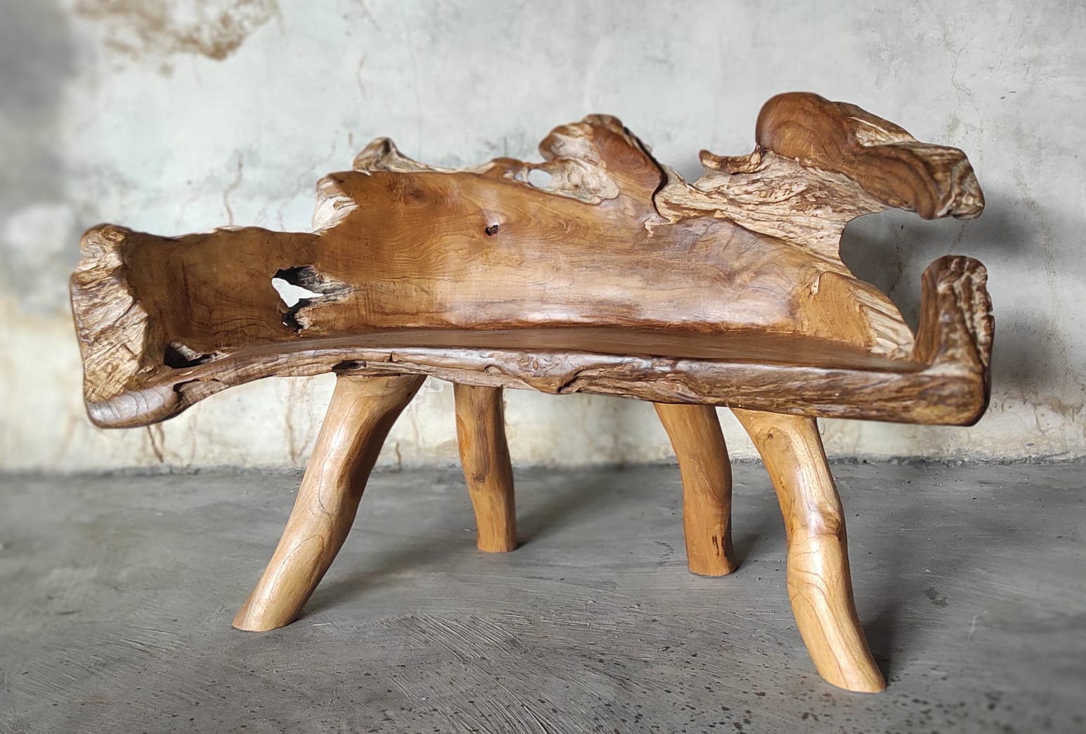 Habini Teak Root Live Edge Bench-ALF2002 | Outdoor Stools & Benches | Modishstore