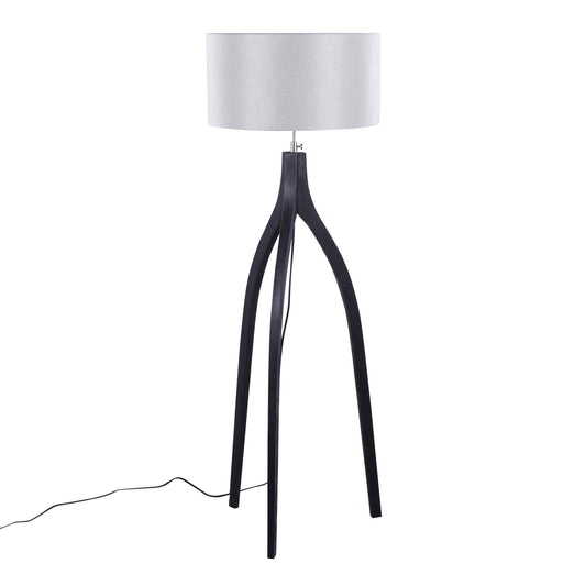 Wishbone Contemporary Floor Lamp in Black Wood with a Grey Fabric Shade By LumiSource | Floor Lamps | Modishstore