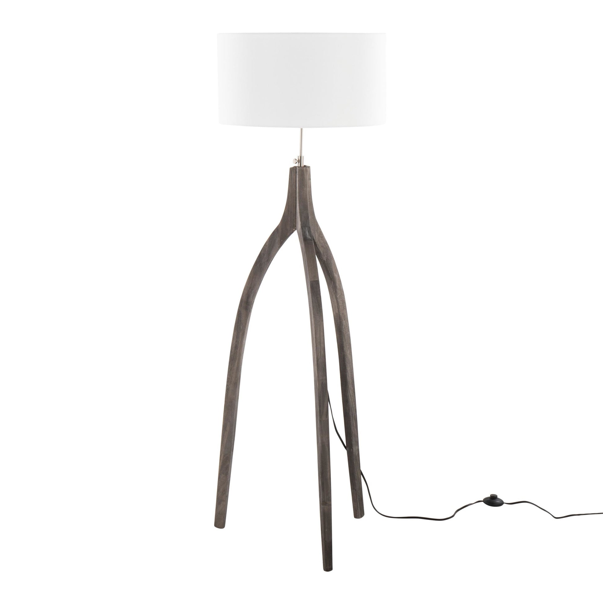 Wishbone Contemporary Floor Lamp in Grey Washed Wood with White Linen Shade By LumiSource | Floor Lamps | Modishstore - 6