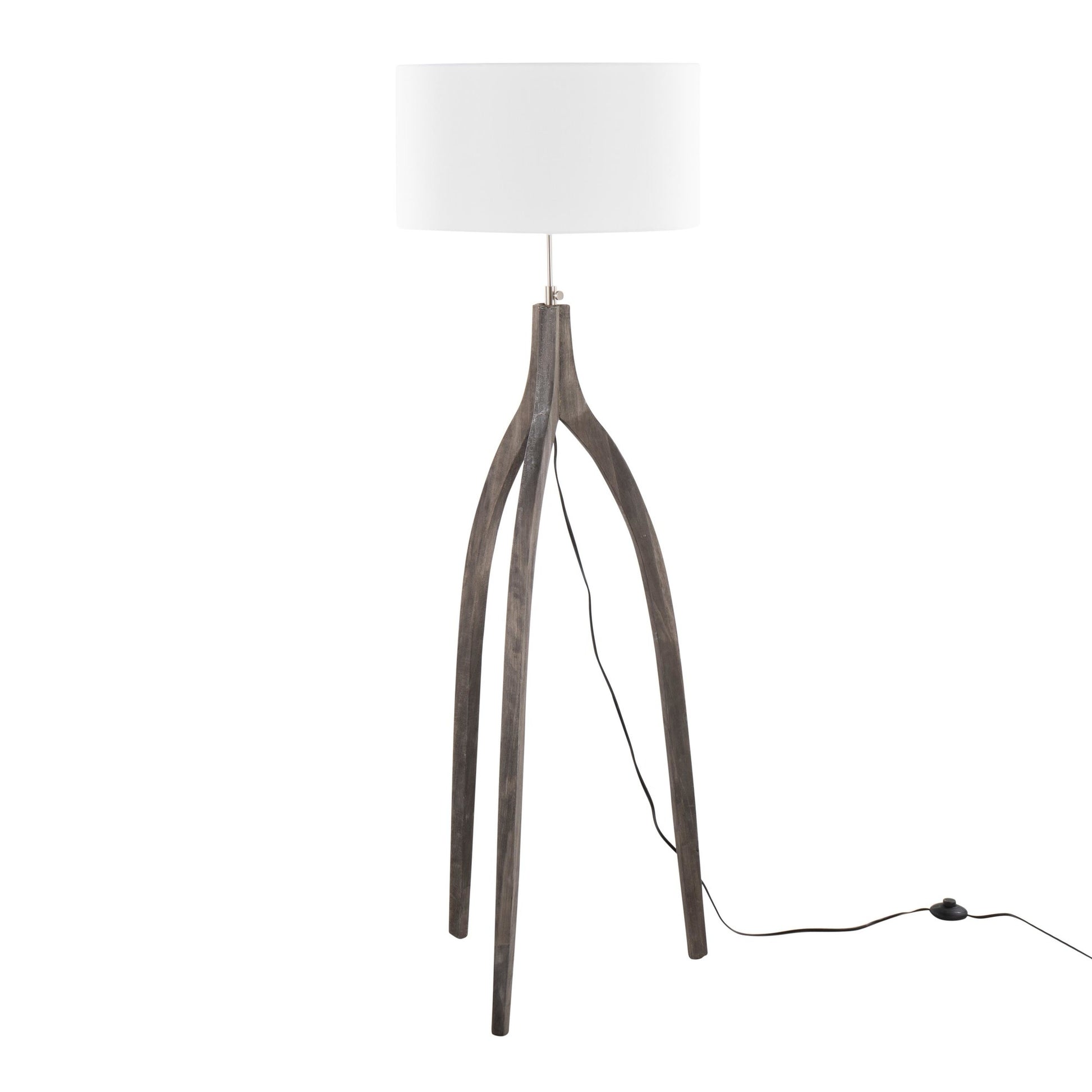 Wishbone Contemporary Floor Lamp in Grey Washed Wood with White Linen Shade By LumiSource | Floor Lamps | Modishstore