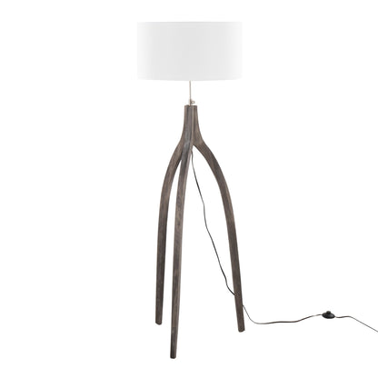 Wishbone Contemporary Floor Lamp in Grey Washed Wood with White Linen Shade By LumiSource | Floor Lamps | Modishstore