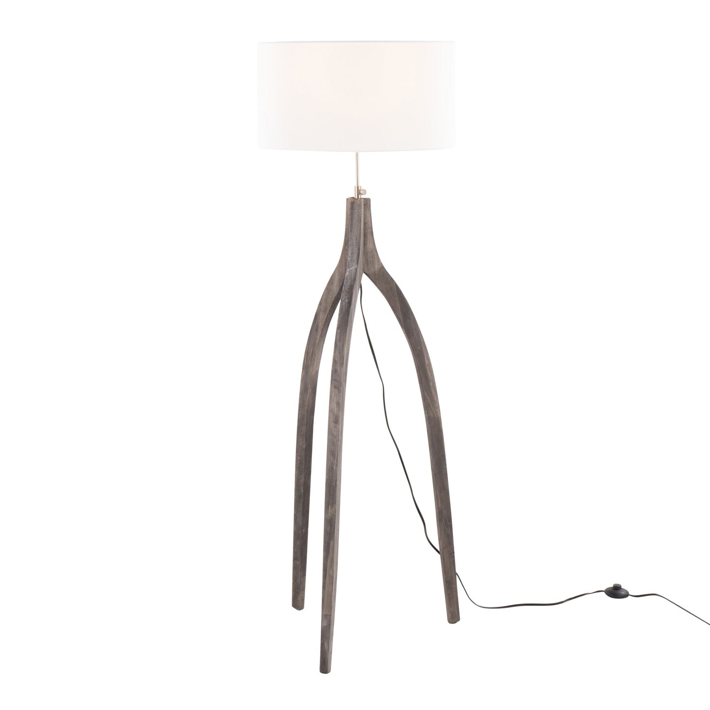 Wishbone Contemporary Floor Lamp in Grey Washed Wood with White Linen Shade By LumiSource | Floor Lamps | Modishstore - 4