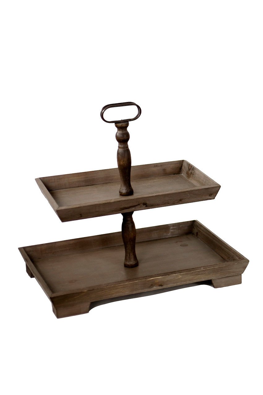 Wood Rectangle 2 Tier Tray | Pedestal Trays | Modishstore - 2