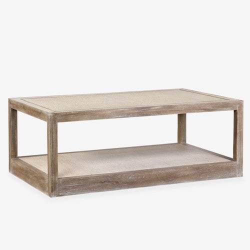 Wythe Bayur Wood Coffee Table with Woven Rattan Inset Brown and Tan by Jeffan | Coffee Tables | Modishstore