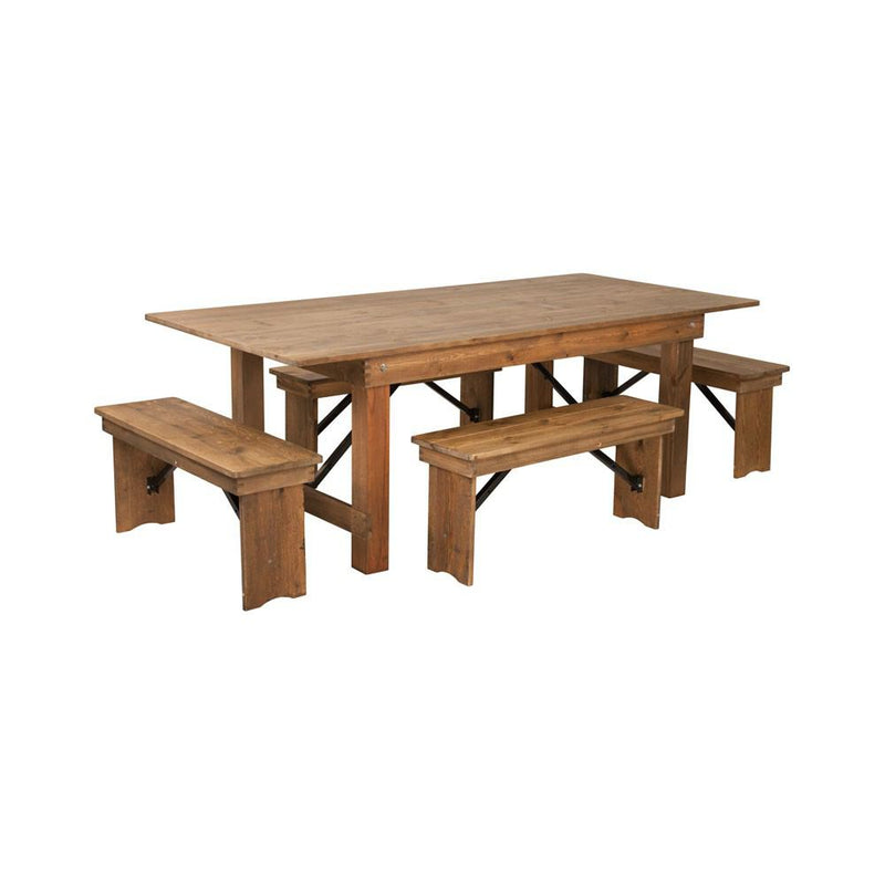 Flash Furniture Hercules Series 7' X 40" Antique Rustic Folding Farm Table And 4 Bench Set | Dining Sets | Modishstore