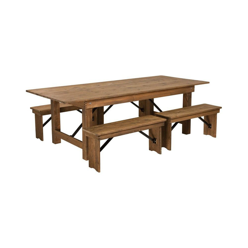 Flash Furniture Hercules Series 8 X 40 Antique Rustic Folding Farm Table And 4 Bench Set | Dining Sets | Modishstore