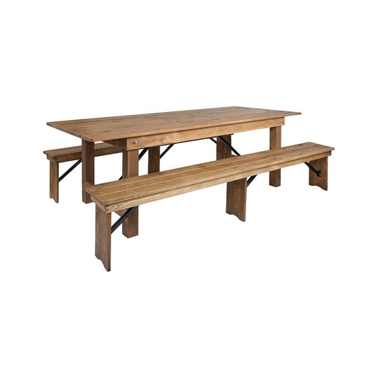 Flash Furniture Hercules Series 8' X 40" Antique Rustic Folding Farm Table And 2 Bench Set | Dining Sets | Modishstore