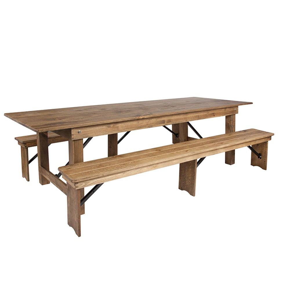 Flash Furniture Hercules Series 9' X 40'' Antique Rustic Folding Farm Table And 2 Bench Set | Dining Sets | Modishstore