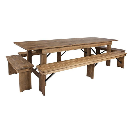 Flash Furniture Hercules Series 9' X 40'' Antique Rustic Folding Farm Table And 4 Bench Set | Dining Sets | Modishstore