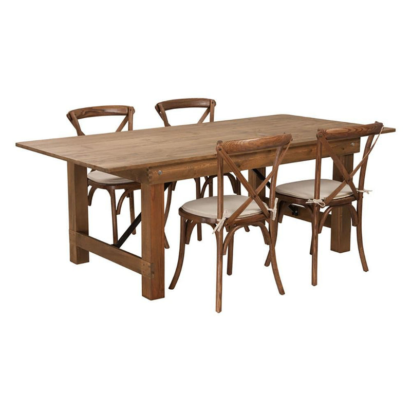 Flash Furniture Hercules Series 7' X 40" Antique Rustic Folding Farm Table Set With 4 Cross Back Chairs | Dining Sets | Modishstore