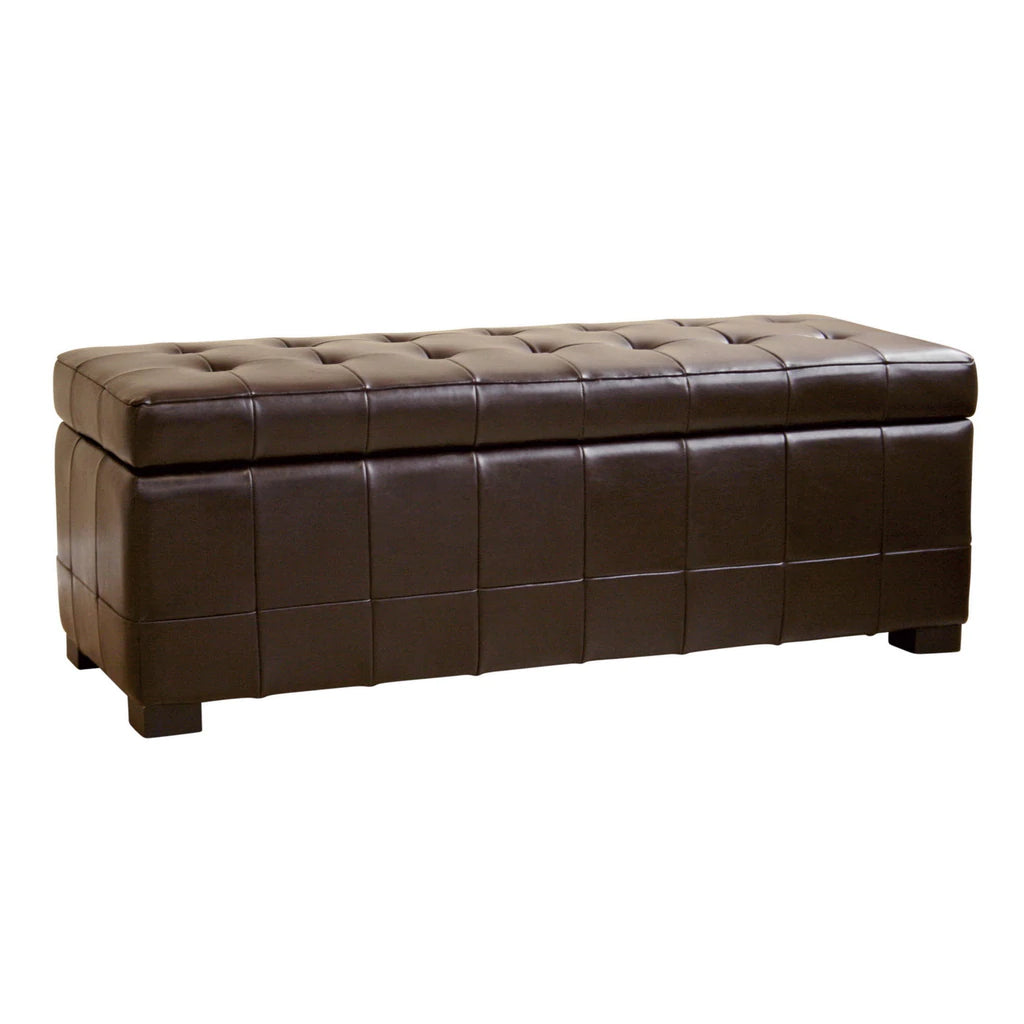 Baxton Studio Dark Brown Faux Leather Storage Bench Ottoman with Stitching | Ottomans | Modishstore