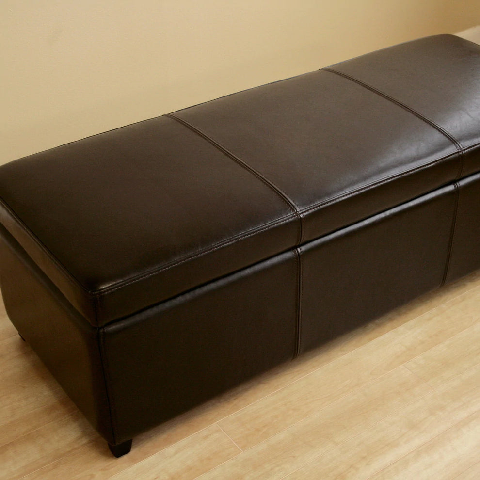 Baxton Studio Dark Brown Faux Storage Bench Ottoman with Dimples | Ottomans | Modishstore - 4