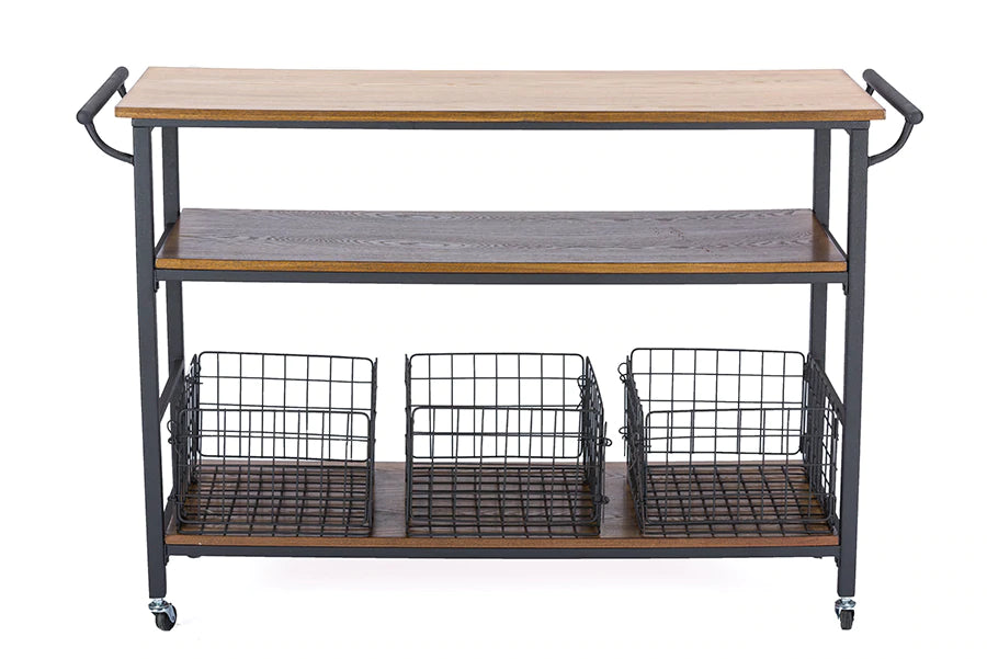 Baxton Studio Lancashire Brown Wood & Metal Kitchen Cart | Bar Carts | Modishstore - 2